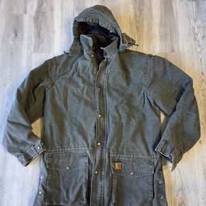 Carhartt Olive Green Hooded Field Jacket Wool Lined